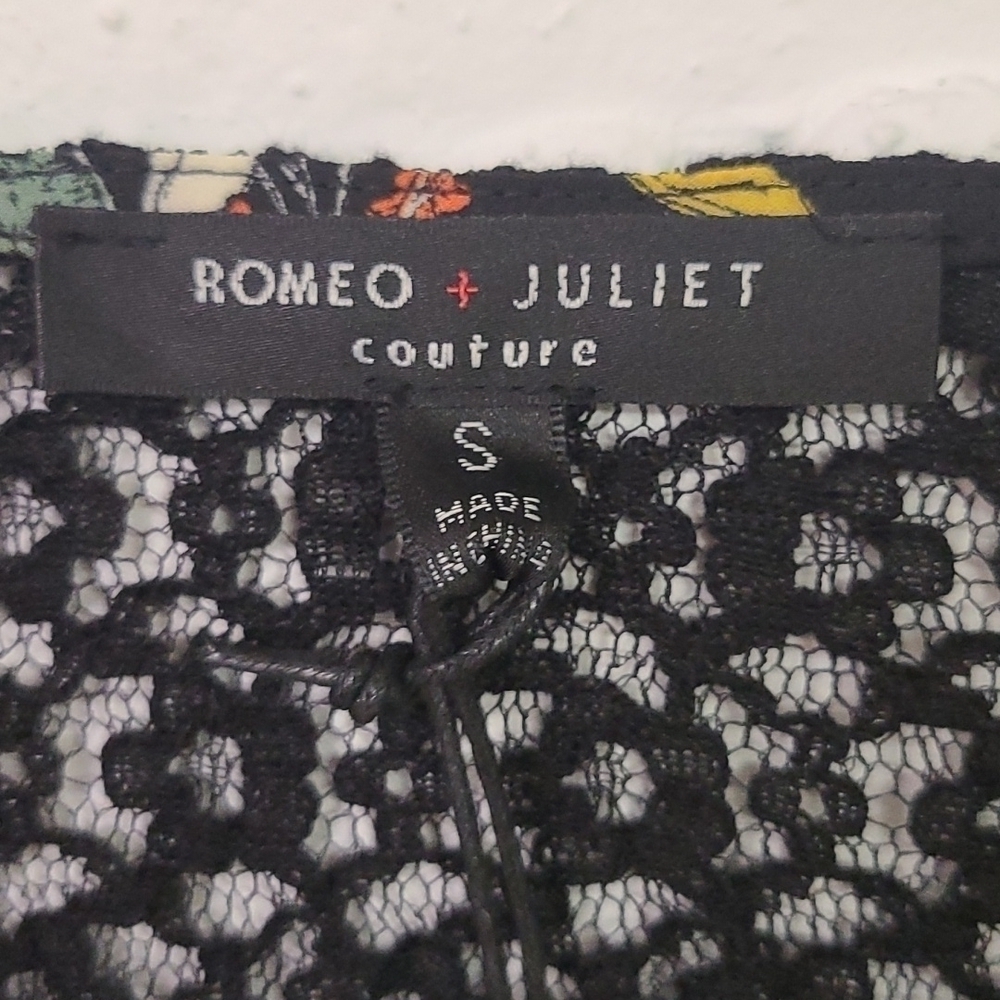 NWT ROMEO AND JULIET COUTURE COLD SHOULDER SM Black Floral - Picture 2 of 10
